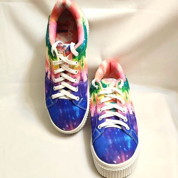 Fila Shoes - Fila Tie-Dye Panache Sandblast Colorful Rainbow Platform Sneakers (W Size 9)